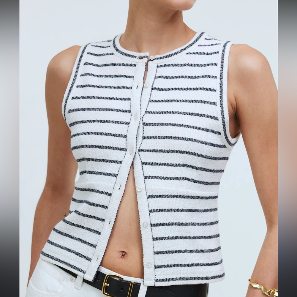 Madewell split crew neck cardigan tee xs nwt Striped Sleeveless Top